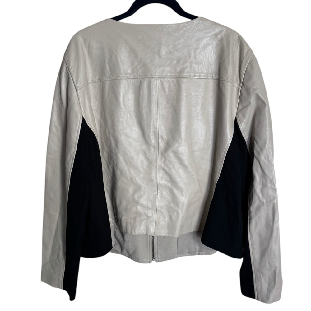 DKNY Lamb Leather Jacket Collarless Tan size 2X - Picture 2 of 8